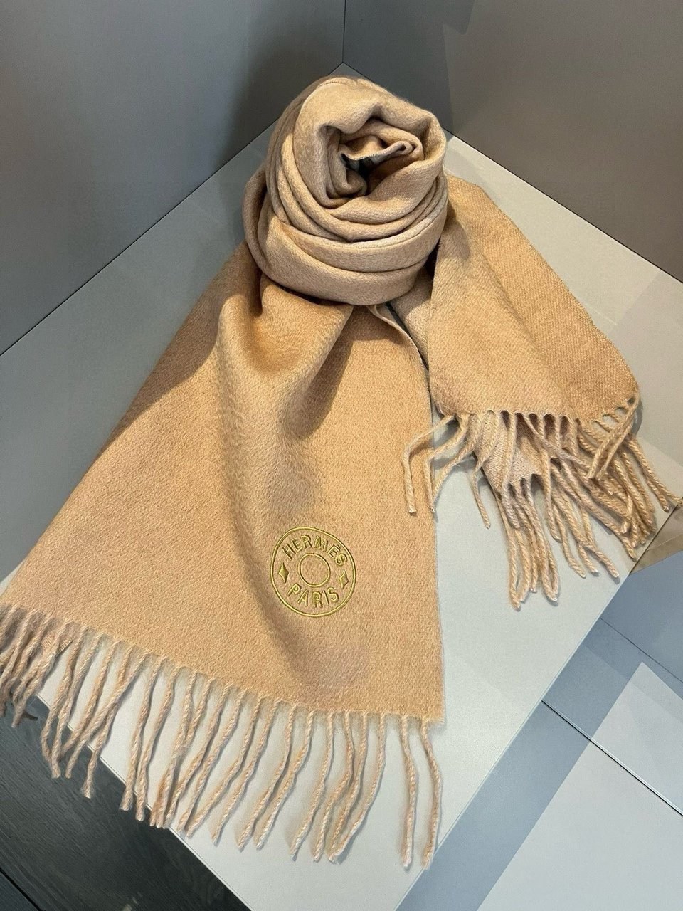 Hermes Cashmere Blanket Scarf Khaki For Women 180cm