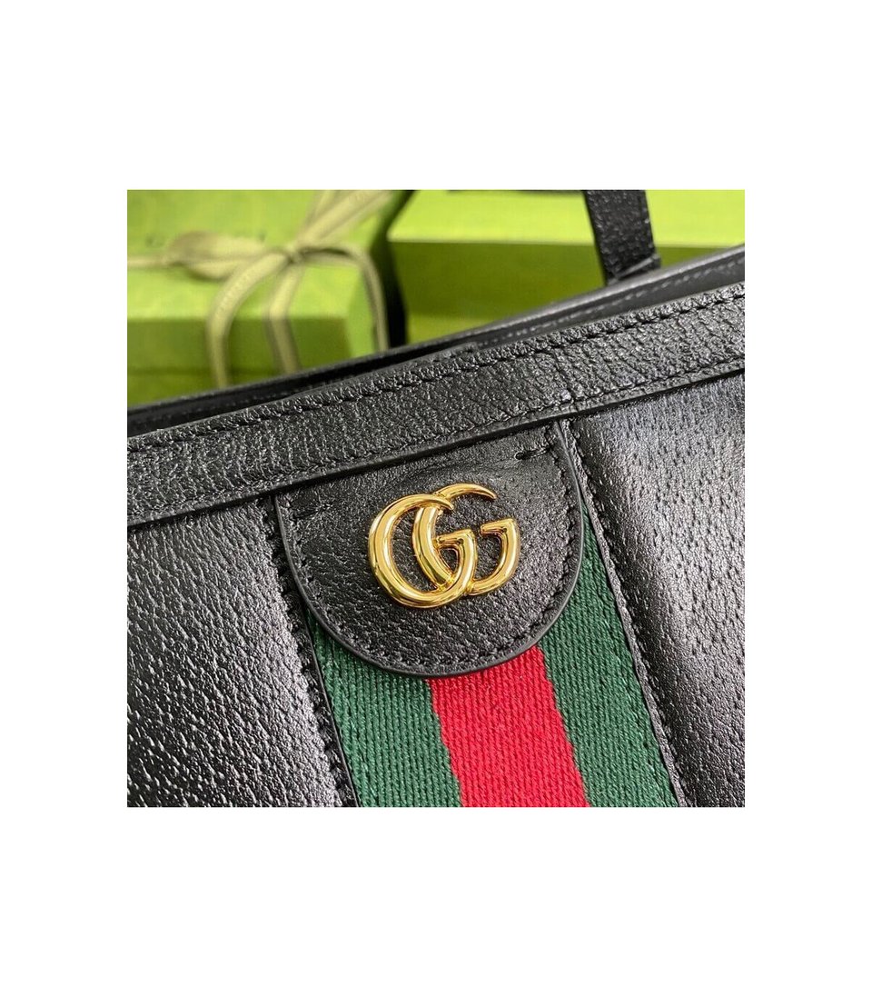 Gucci Ophidia Black Leather Tote Bag with Web Stripe 38cm/15in view 9