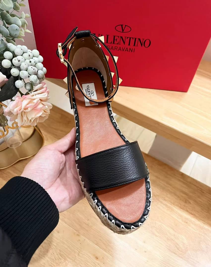Valentino Garavani Rockstud Calfskin Flatform Espadrille Sandals view 8