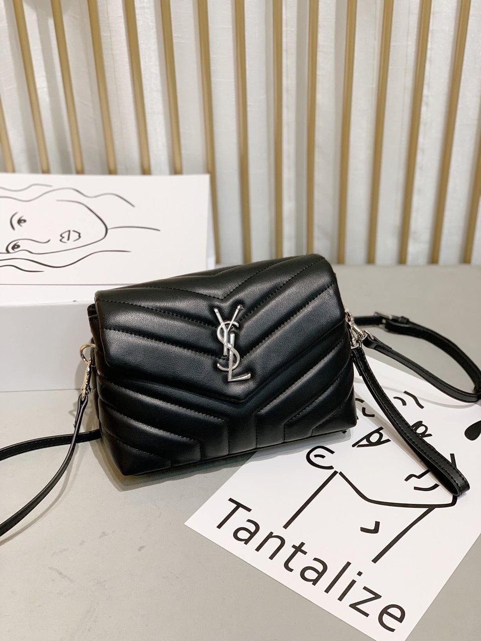Saint Laurent Loulou Toy Strap Bag In Quilted Y Leather Black view 9