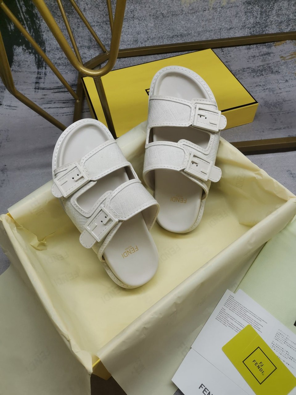 Fendi Feel Slides Unisex Ff Motif Fabric White view 9