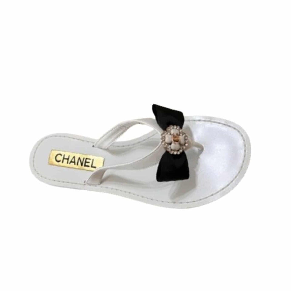 Chanel Thong Slide White Camellia Cc Logo Bow White view 2