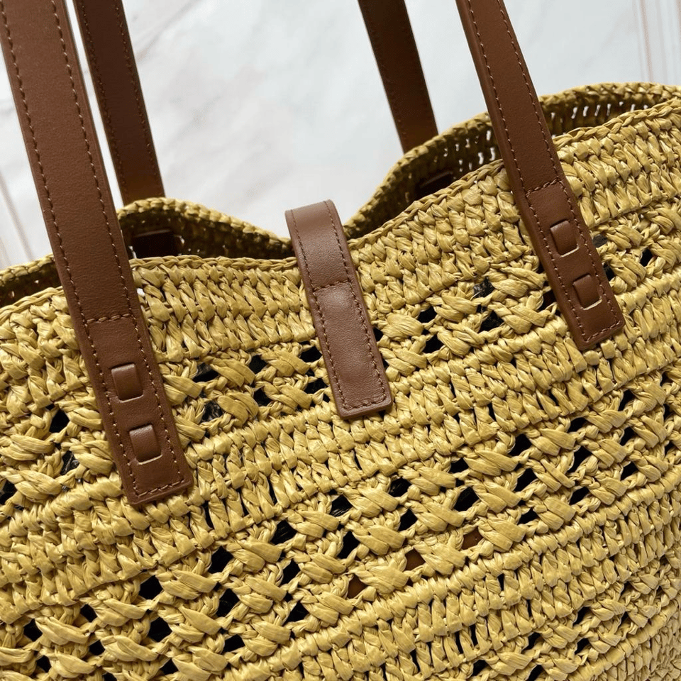 Saint Laurent Panier Medium Bag in Crochet Raffia and Smooth Leather 42cm view 6