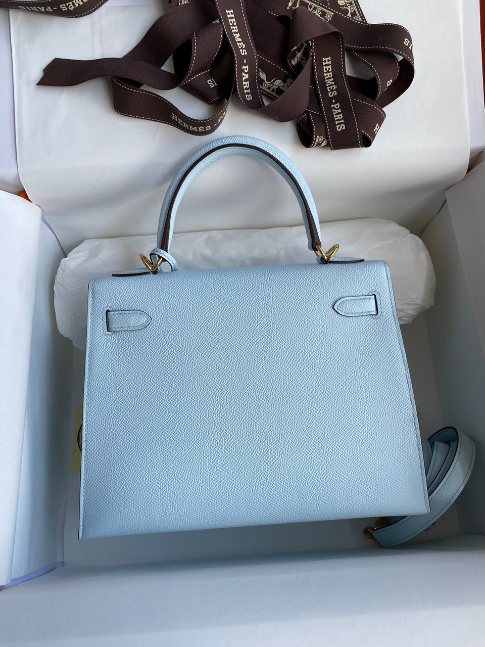 Hermes Kelly 25 Bag In Light Blue Epsom Leather For Women 25cm/10in view 8