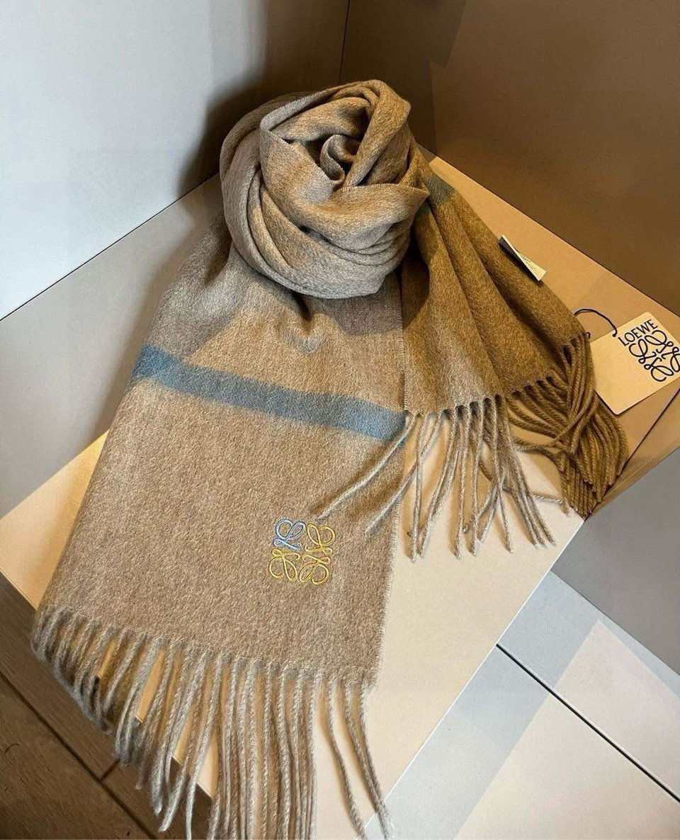 Loewe Mohair Scarf Stripe Beige Blue For Women 180cm