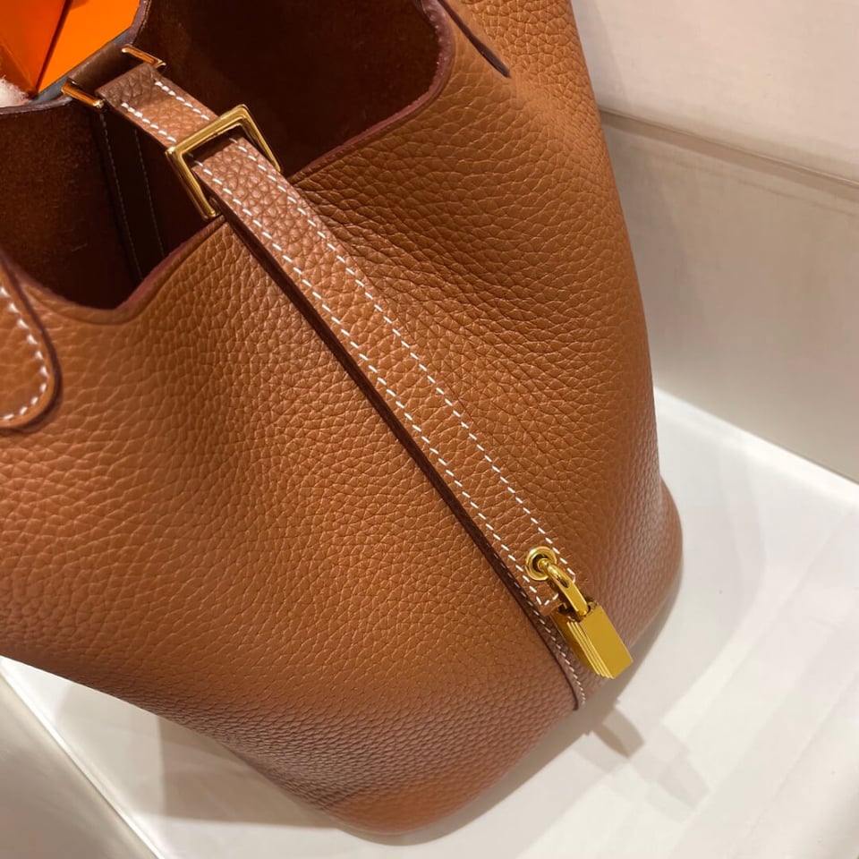 Hermes Picotin Lock Bag In Taurillon Clemence Gold Brown 22Cm view 5