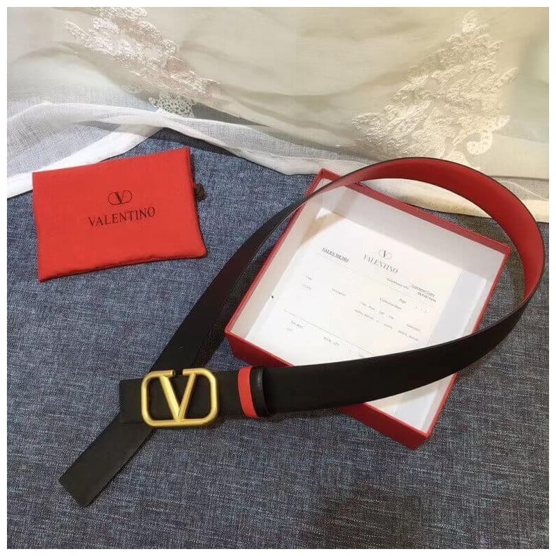 Valentino Reversible Vlogo Belt In Black / Red Glossy Calfskin 40 mm view 3