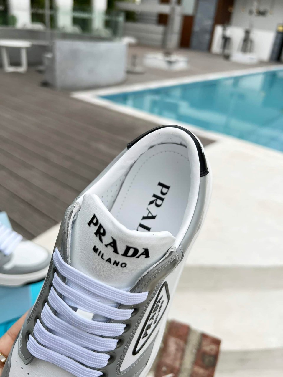 Prada District Perforated Leather Sneakers Grey 1E790M3Lj6F0A4Cf030 view 8