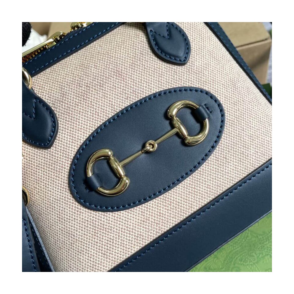 Gucci Horsebit 1955 Mini Top Handle Bag in Beige Canvas view 8