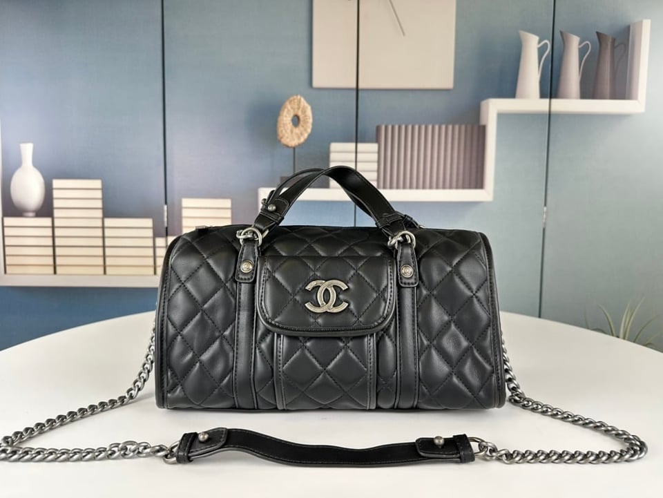 Chanel Casual Riviera Bowling Bag Quilted Calfskin Medium Black 32Cm/12.6in view 10