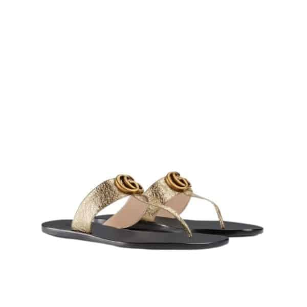 Gucci Double G Thong Leather Metallic Gold ?497444 0B7N0 7100 view 2