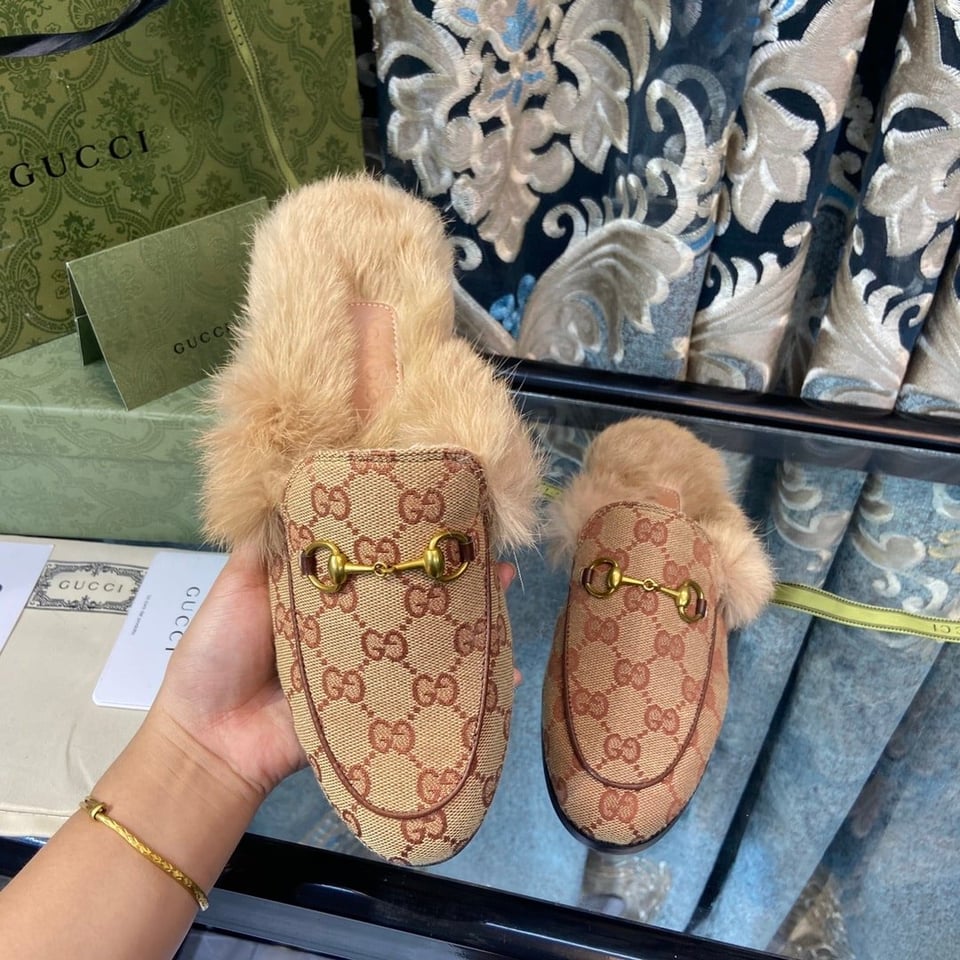 Gucci Princetown Lamb Fur Slippers Rust Natural view 5