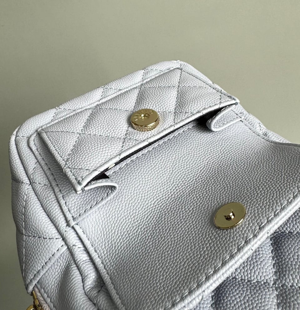Chanel Mini 18 Backpack White Caviar Light Gold Hardware view 5