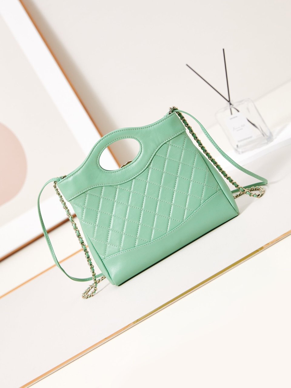 Chanel 24S31 Mini Shopping Bag 22Cm Light Green Lambskin Gold Hardware view 4