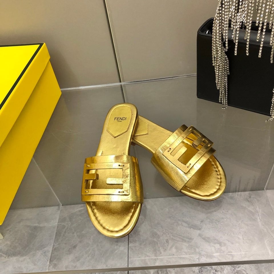 Fendi Baguette Gold Nappa Leather Slides 8R8136Ai16F0Xv6 view 6