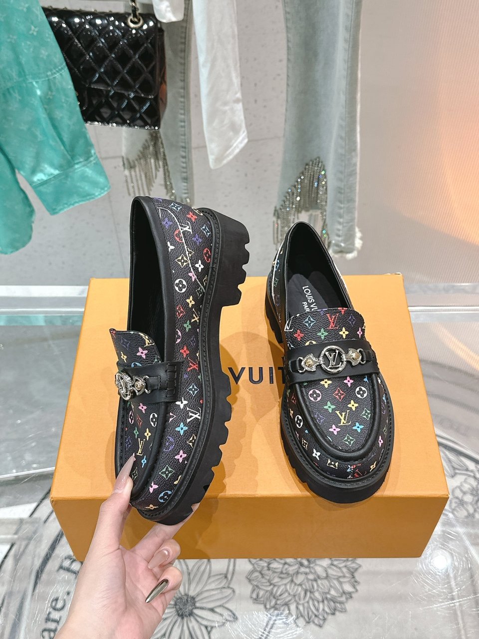 Louis Vuitton LV Monogram Multicolor Black Loafers – Women’s Shoes view 3