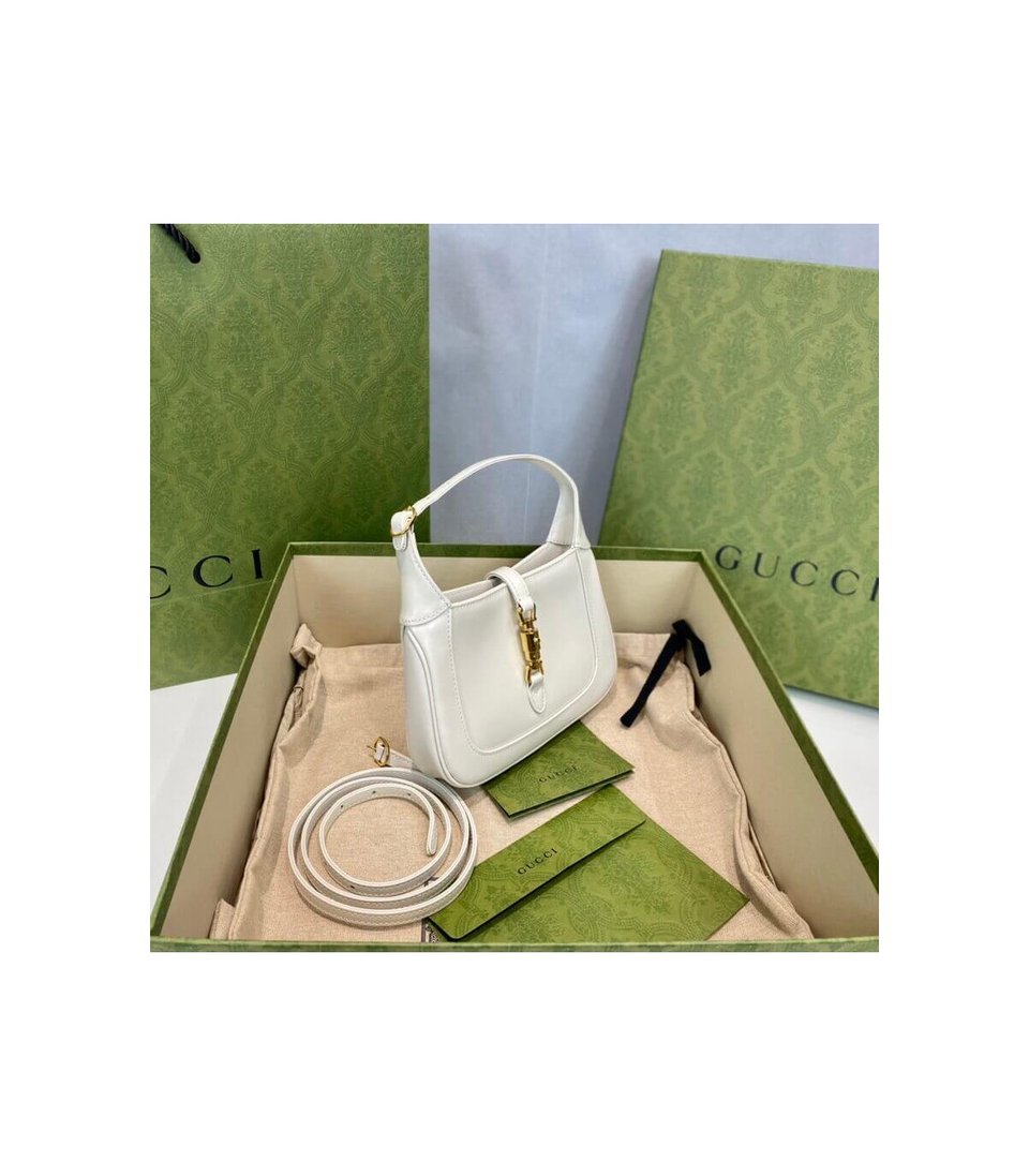 Gucci Jackie 1961 Mini Hobo Bag In White Leather 19cm view 12