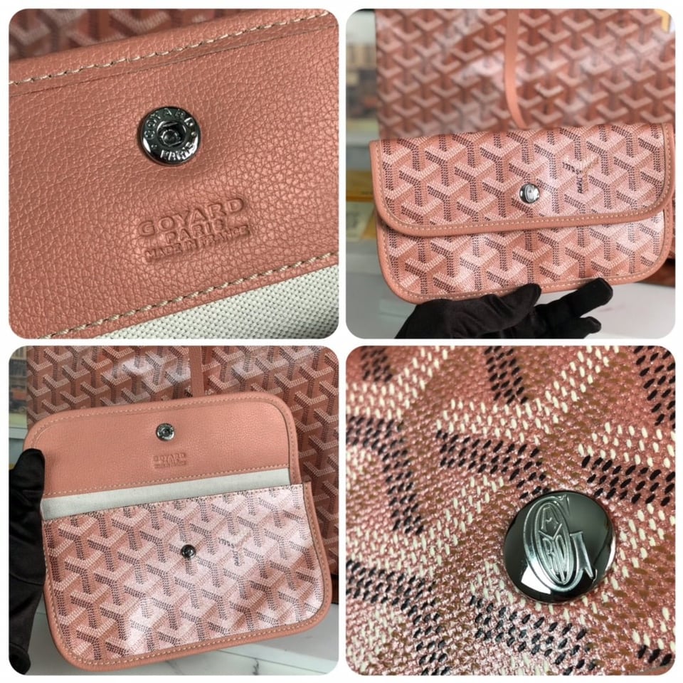 Goyard Saint Louis Pm Bag 34Cm Pink Canvas Chevroches Calfskin view 8