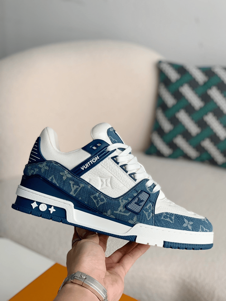 Louis Vuitton LV Trainer Sneaker Monogram Canvas Blue Virgil Abloh for Men view 5