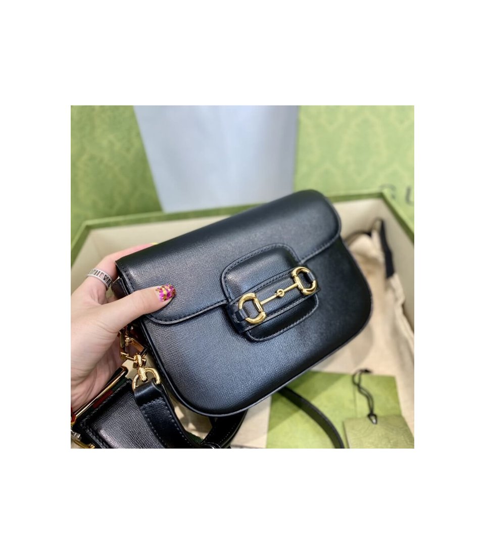 Gucci Horsebit 1955 Mini Bag in Black Leather 20.5cm/8.1in view 9