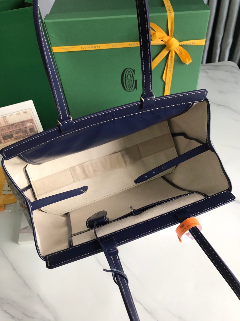 Goyard Bellechasse Biaude Pm Bag 36cm Navy Blue Goyardine Canvas And Calfskin Trim view 4