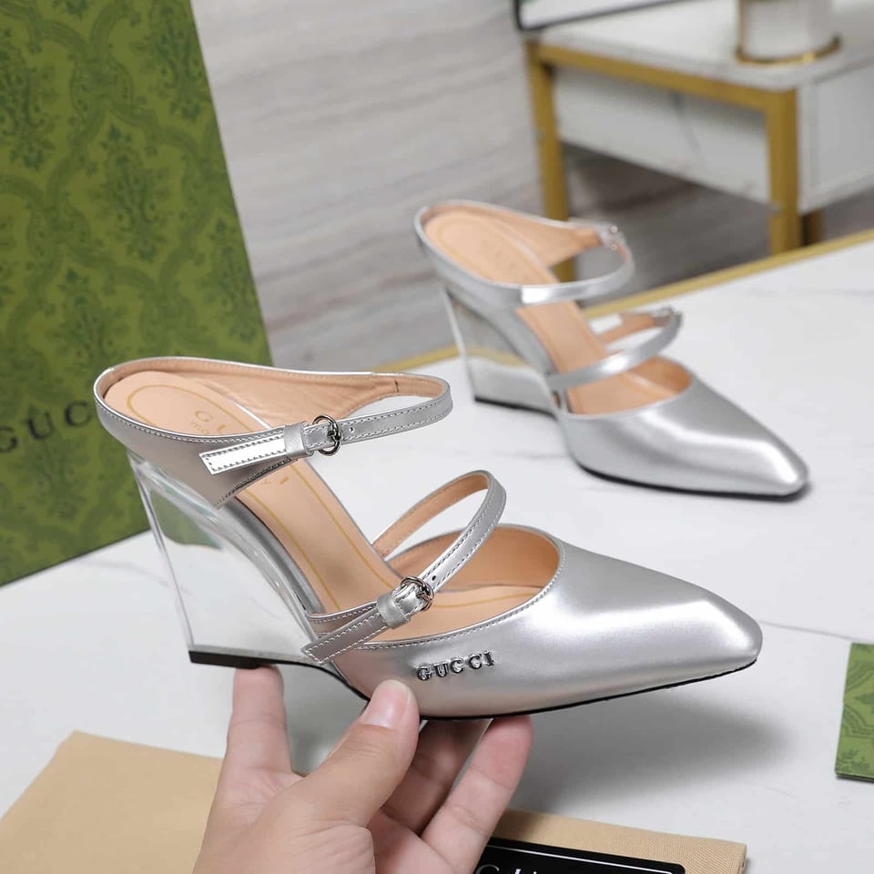 Gucci Women’S Wedge Mule Silver view 8
