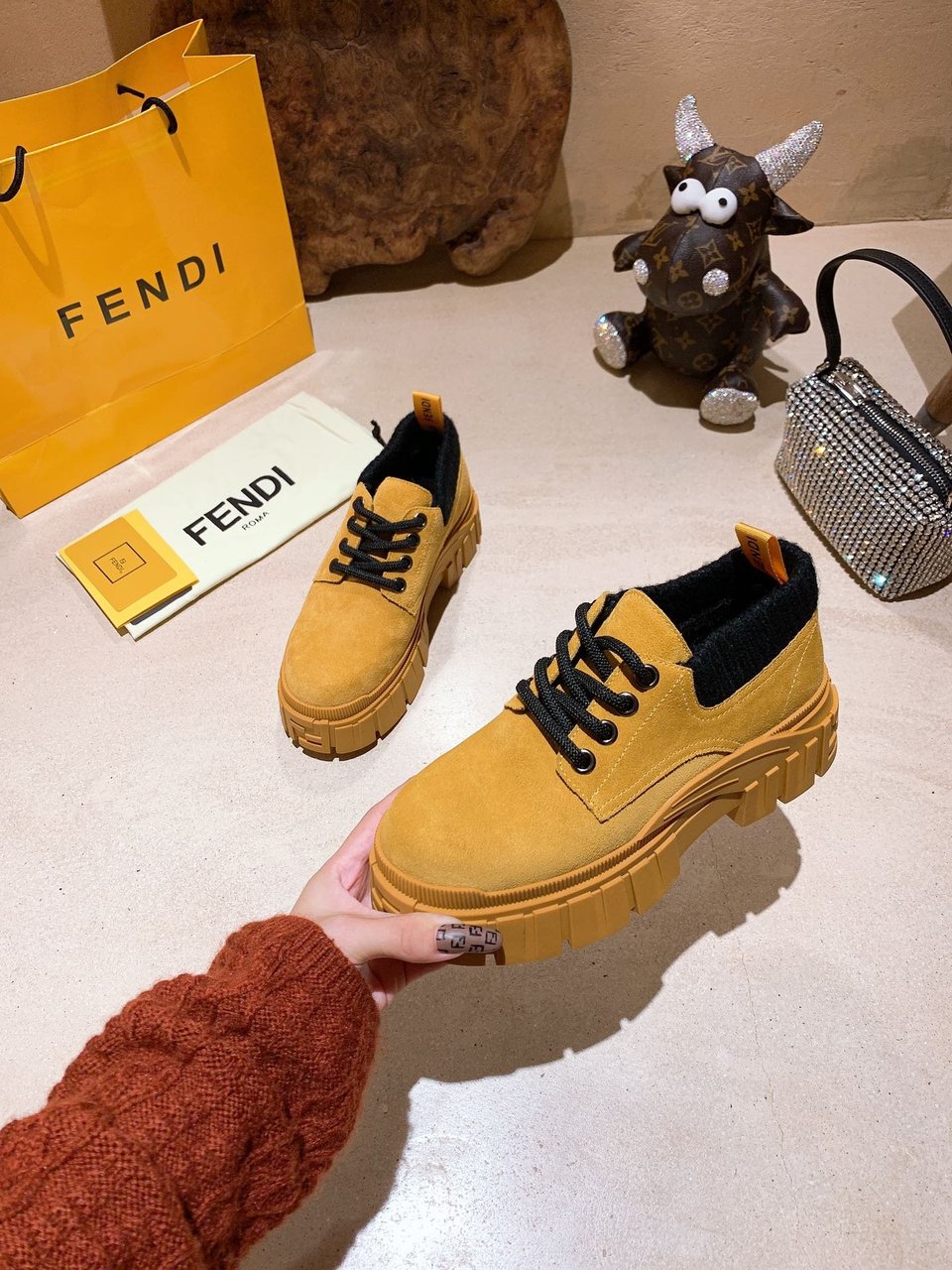 Fendi Force Leather Lace Ups Yellow view 8