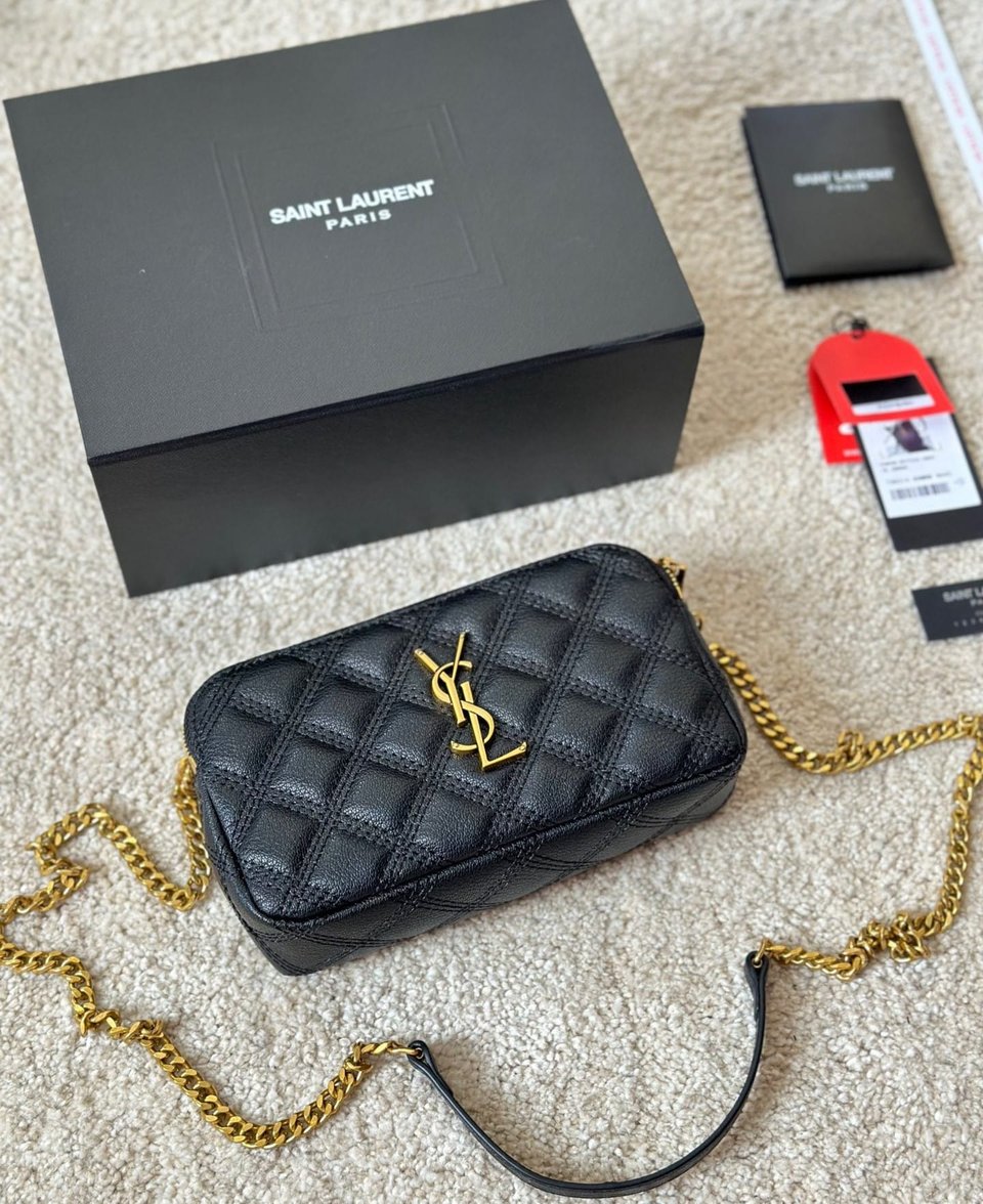 Saint Laurent Becky Quilted Double Zip Pouch Bag Black 20Cm view 5