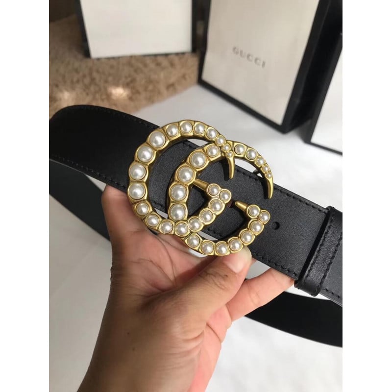 Gucci 40mm Leather Belt With Pearl Double G 453260 view 9