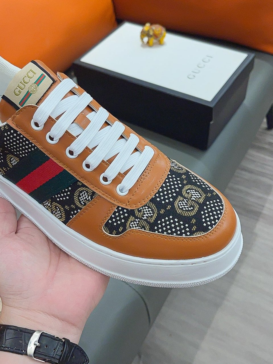 Gucci Screener Gg High Top Sneaker Leather With Orange view 7