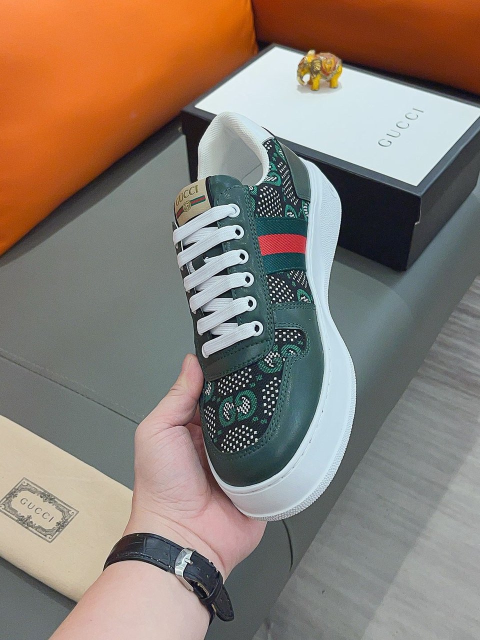 Gucci Screener Gg High Top Sneaker Leather In Green view 6