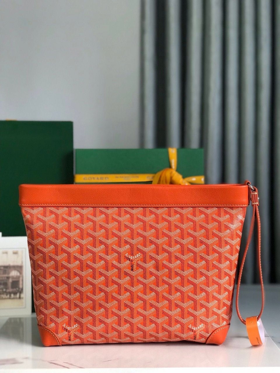 Goyard Conti Pouch 24 cm Orange Lambskin And Goyardine Canvas view 3