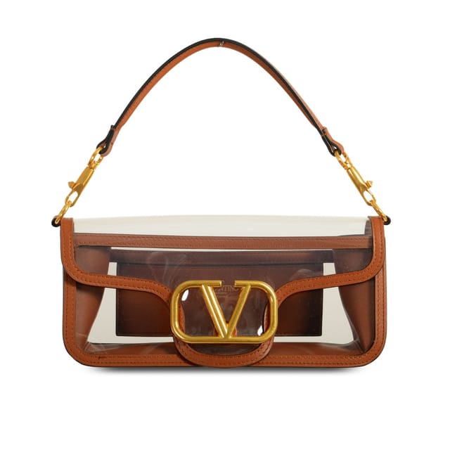 Valentino Garavani Locò Pvc And Leather Shoulder Bag Brown 24Cm