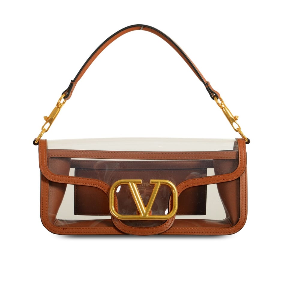 Valentino Garavani Locò Pvc And Leather Shoulder Bag Brown 24Cm