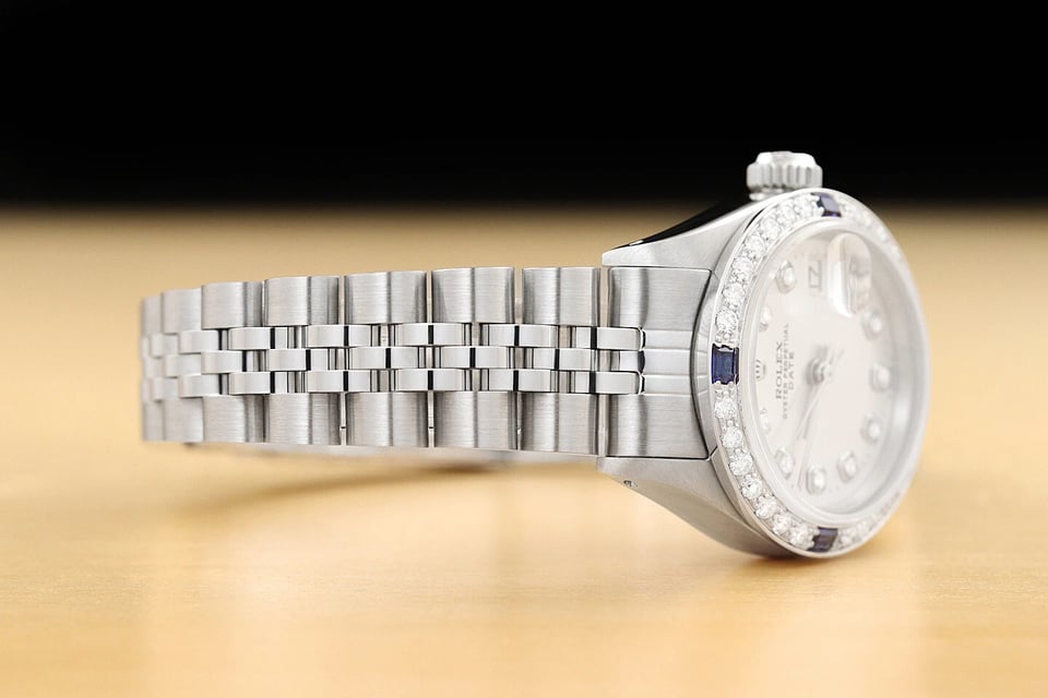 Rolex Datejust 26 mm Wrist Watch White Diamond Dial Sapphire &amp; Diamond Bezel view 4