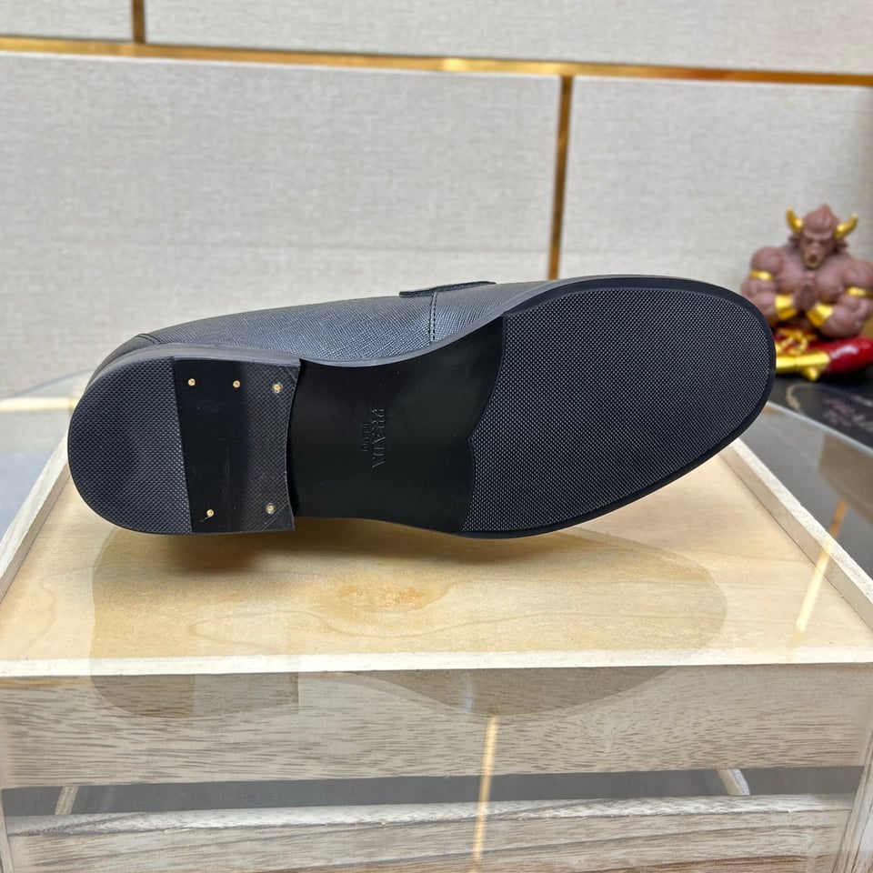 Prada Saffiano Leather Penny Loafers Black view 3