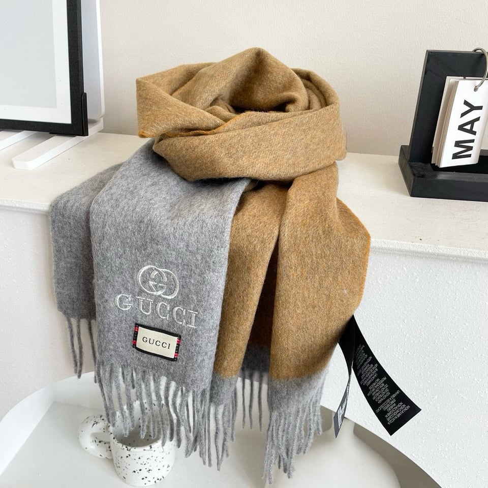 Gucci Cashmere Scarf Colorblock Camel Gray For Women 190cm view 2