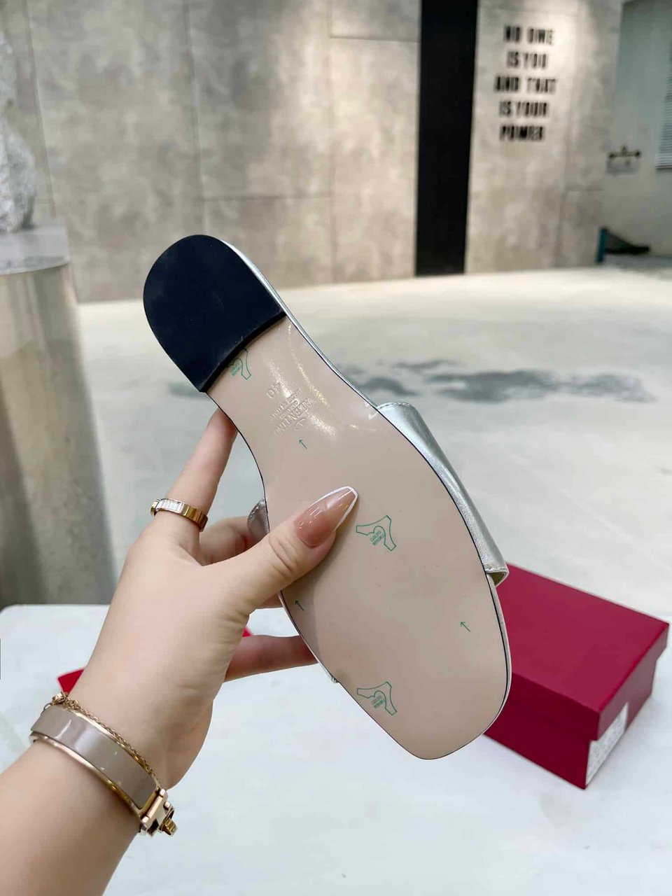 Valentino Garavani Vlogo Signature Slide Sandal Silver view 6