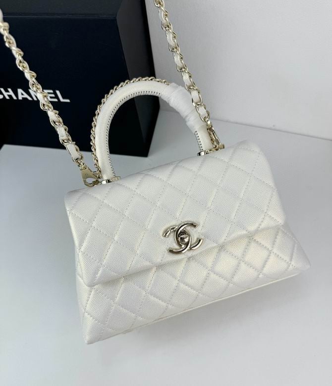 Chanel Coco Classic Flap Bag 24cm/9.4in Caviar Leather Silver Hardware – White. view 3