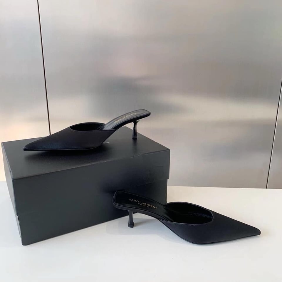 Saint Laurent Barbara Mules Satin In Black 7869079Qn001000 view 5