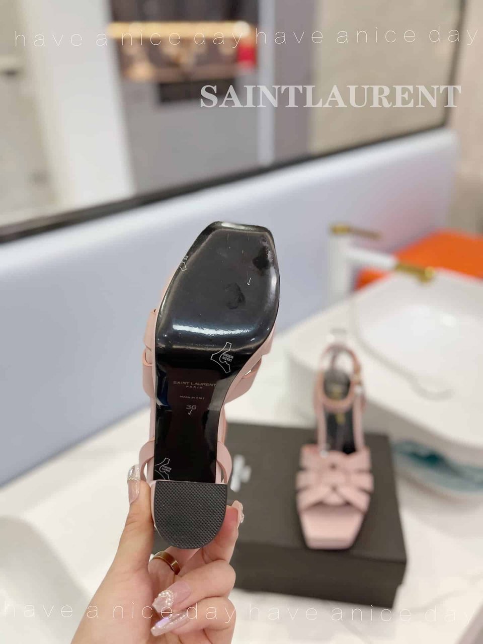 Saint Laurent Tribute Platform Sandals In Smooth Leather Pink view 6