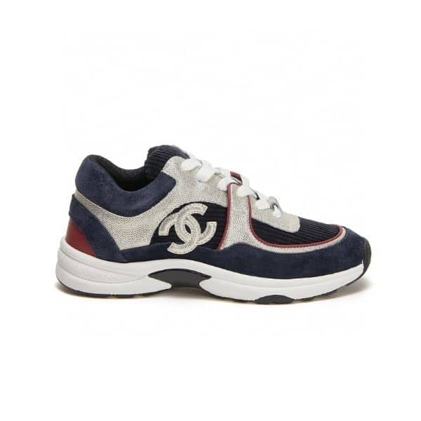 Chanel Cc Logo Sneakers Navy Burgundy view 2