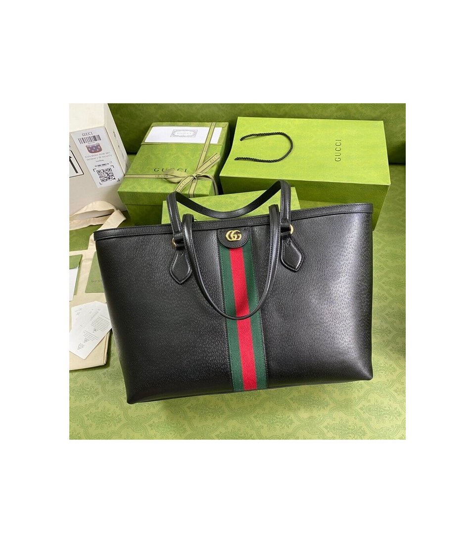 Gucci Ophidia Black Leather Tote Bag with Web Stripe 38cm/15in view 5
