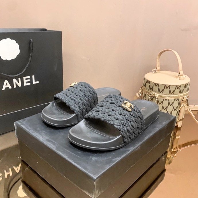 Chanel Braided Slides Black view 4