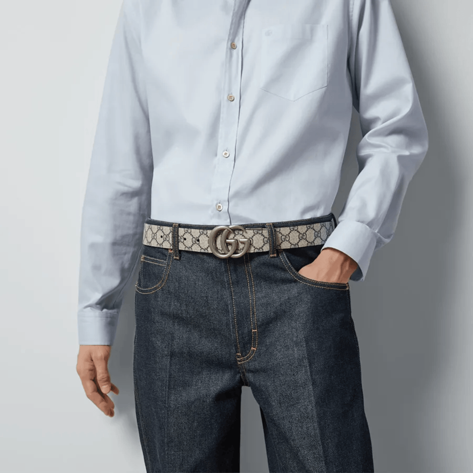 Gucci GG Marmont Reversible Beige Blue 35mm Belt For Men view 5