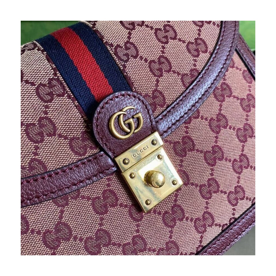 Gucci Ophidia Small Top Handle Bag With Web Burgundy view 6