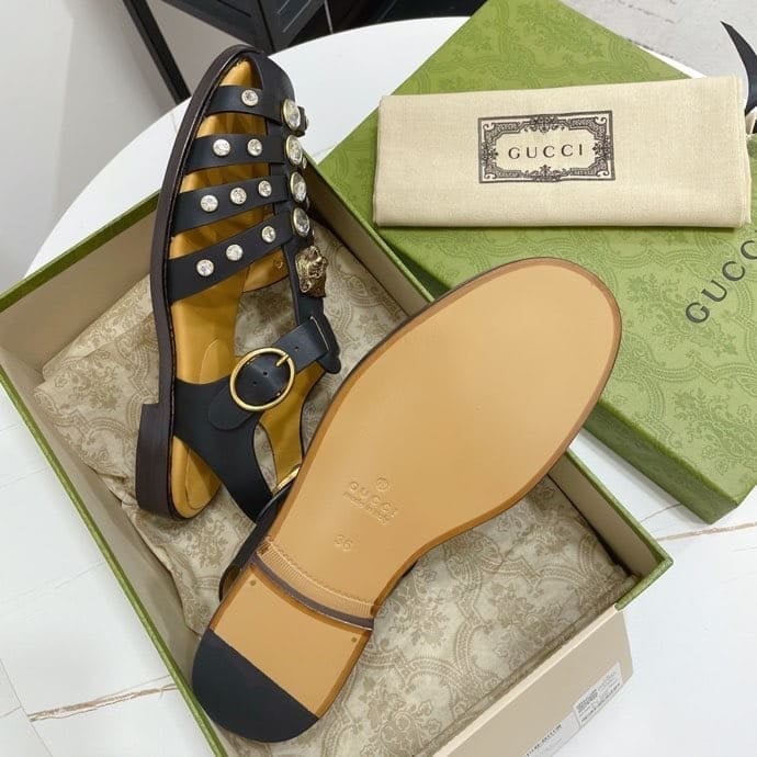 Gucci Rubber Crystal Embellishments Sandals Black view 5
