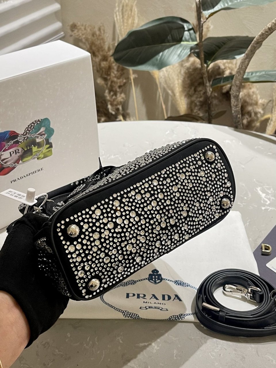Prada Galleria Satin Mini Bag With Crystals Metal 23Cm view 10