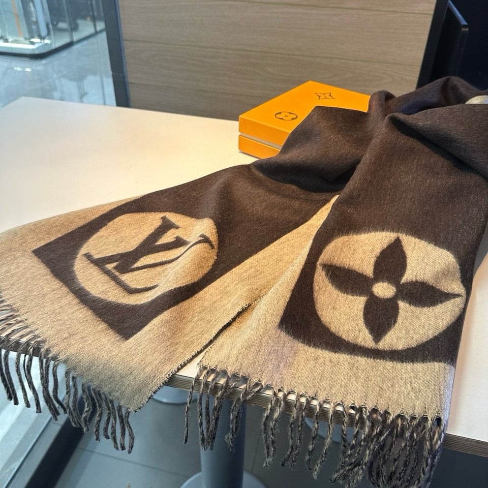 Louis Vuitton Monogram Cashmere Jacquard Scarf Brown For Women 180cm view 7
