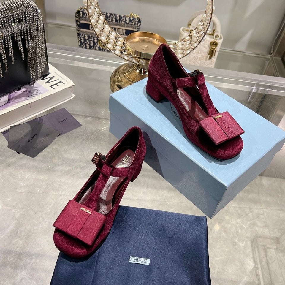 Prada Velvet Mary Pumps Red view 4